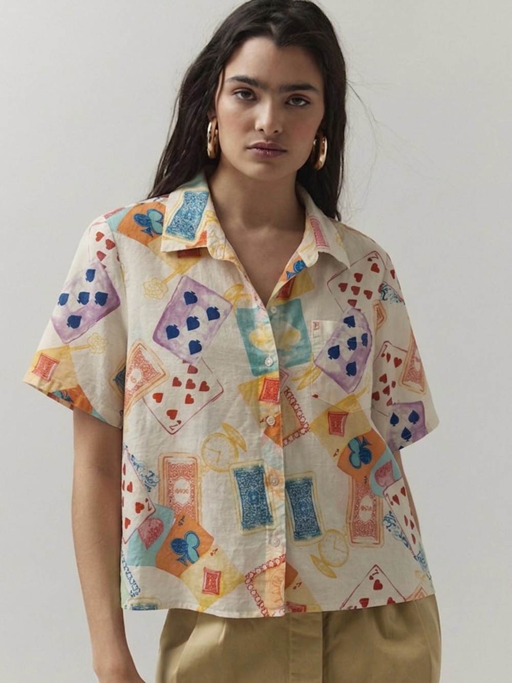 Vintage Linen Blend Short-Sleeve Button Down